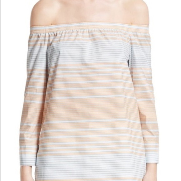 Lafayette 148 Amy Stripe Off The Shoulder Top Sz-S - Picture 1 of 6